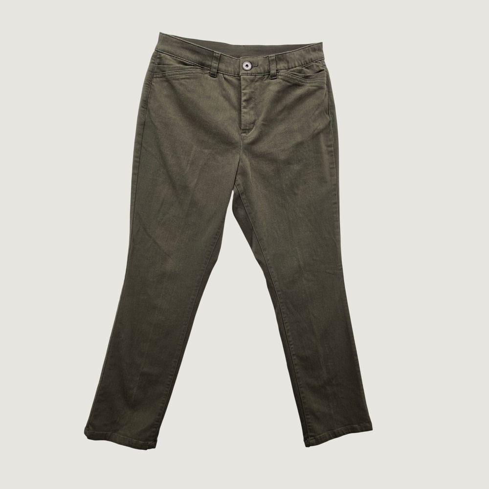 Christopher & Banks Signature Slimming Pants Olive Green Straight Leg 6 Short